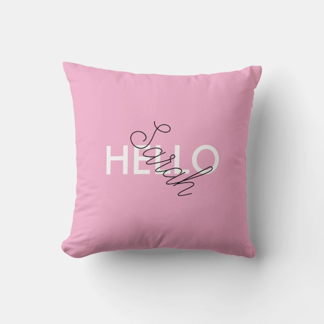 Coussin rose personnalisé "Hello" avec nom personn (Recto)