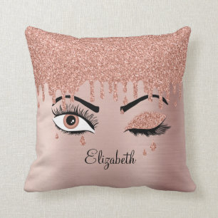 Coussin Rose Pink Gold Eyelashes Dripping Glitter