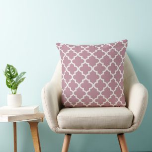 Coussin Rose Poussiéreuse Élégante Treillis Quatrefeuilles