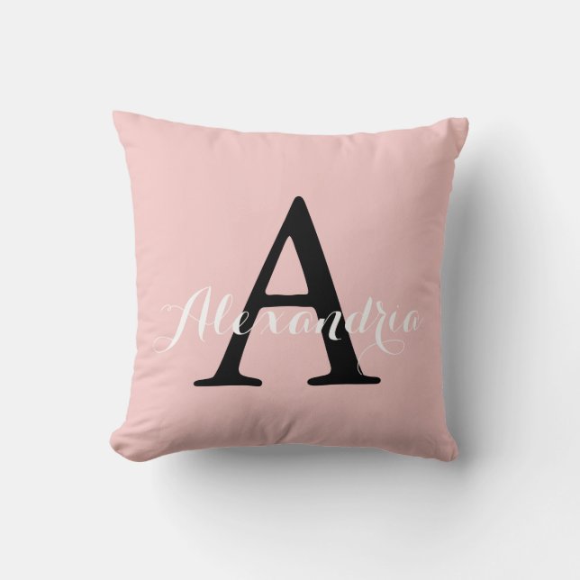 Coussin Rose Quartz Blush Baby rose couleur unie Monogramm (Recto)