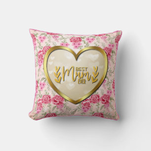 Coussin Rose rose et cœur doré Meilleure maman qui soit