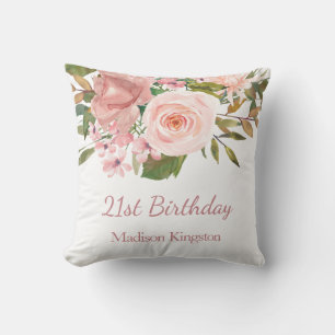 Coussin Rose Rose Gold Flowers 21e anniversaire fête cadea