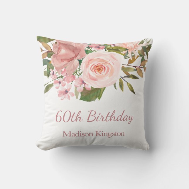 Coussin Rose Rose Gold Flowers 60e anniversaire de fête ca (Recto)