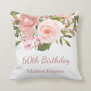 Coussin Rose Rose Gold Flowers 60e anniversaire de fête ca