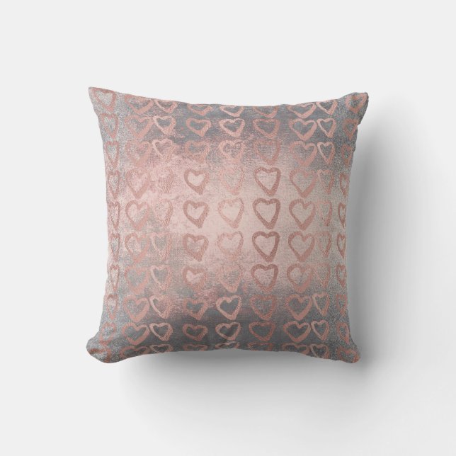 Coussin Rose Rose Gold Heart Grey Deluxe Cement Argent (Recto)