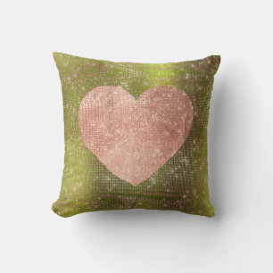 Coussin Rose Rose Or Brush Coeur Sequin Sparkly Vert