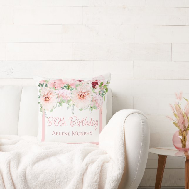 Coussin Rose rose pâle Dahlia 80e anniversaire Carré (Canapé)