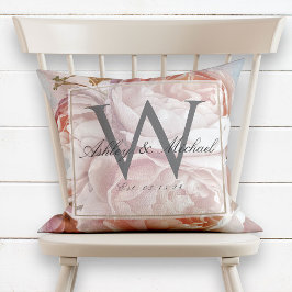 Coussin Rose rose Peony Script Monogramme Mariage Keepsaké
