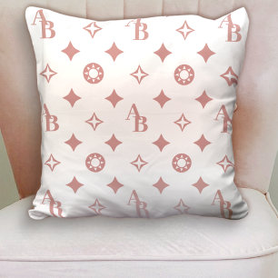 Coussin Rose rose sur blanc personnalisé Motif Monogramme
