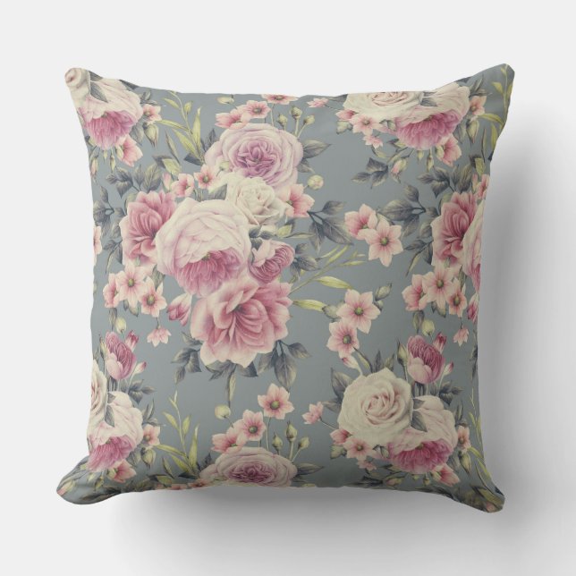 coussin rose roses (Recto)