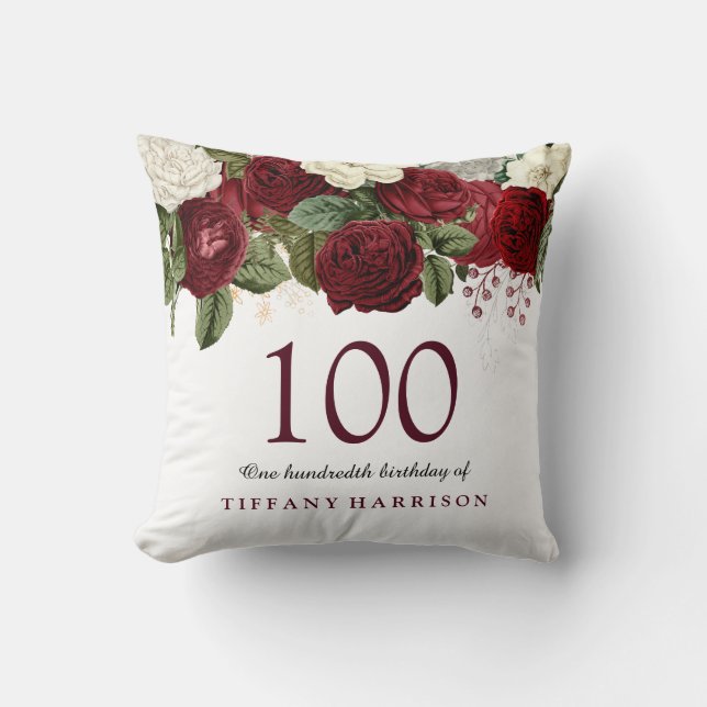 Coussin Rose rouge Bourgogne 100e anniversaire Cadeau (Recto)