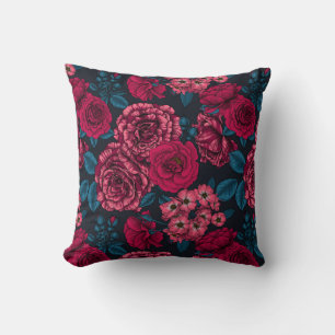 Coussin rose, rouge et bi-color roses with blue leaves on 