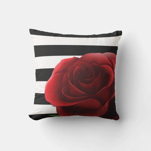 Coussin Rose rouge et Blancs noirs (Recto)
