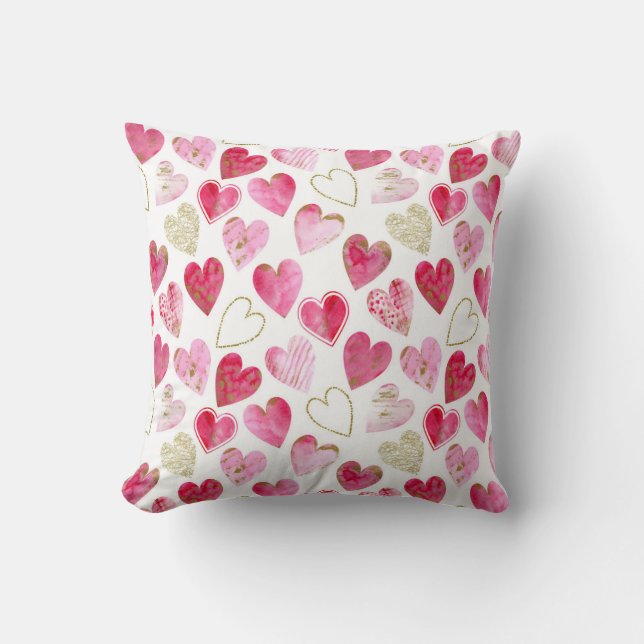 Coussin Rose Rouge or moderne Aquarelle Aimer Motif de coe (Recto)