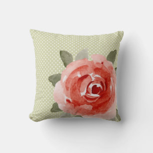 Coussin Rose rouge sur les points blancs et citron vert