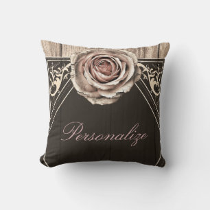 Coussin Rose rustique Élégant bois clair Diamant Chic