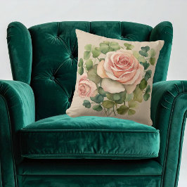 Coussin Rose Shamrock aquarelle