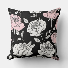 Coussin rose stylisée et roses blanches