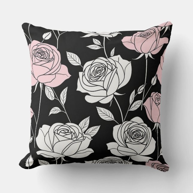 Coussin rose stylisée et roses blanches (Recto)