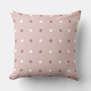 Coussin rose thé (rouge) et pois blancs