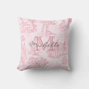 Coussin Rose Toile Français Monogramme Nom initial