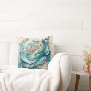 Coussin Rose turquoise Aquarelle agrandi