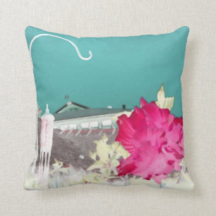 Coussin rose turquoise inverti de peinture de fleur de