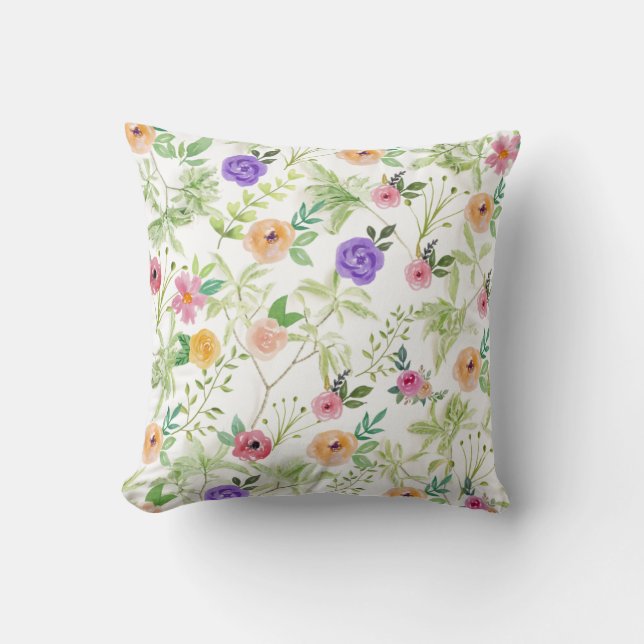 Coussin Rose vert violet Floral (Recto)