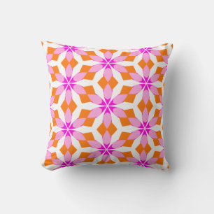 Coussin Rose Violet Et Orange Géométrique Floral