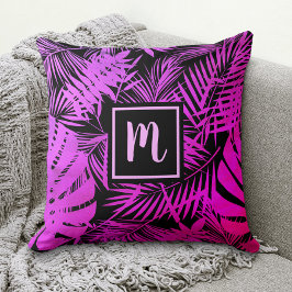 Coussin Rose violet ombre feuille de palme tropicale monog
