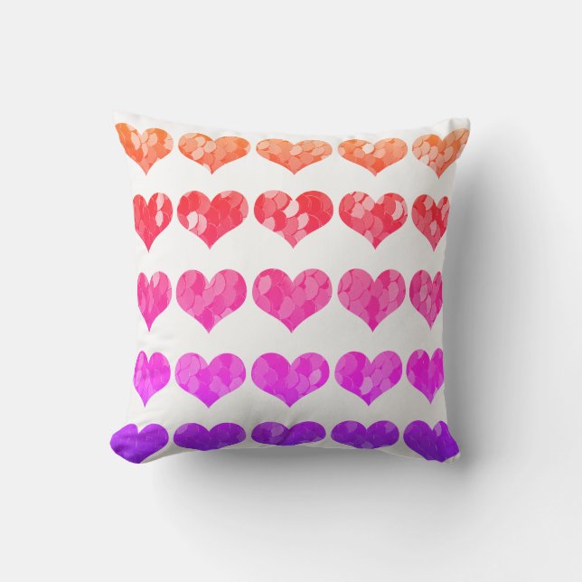 Coussin Rose Violet Rouge Motifs de cœur Mignons Blanc (Recto)