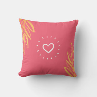 Coussin RoseREd avec feuilles jaunes et coeur blanc