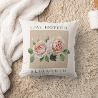 Coussin Roses aquarellées personnalisées motivationnelles