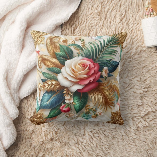Coussin Roses avec Feuilles d'or sur marbre (Couverture)