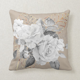 Coussin Roses blanches à feuilles d'or