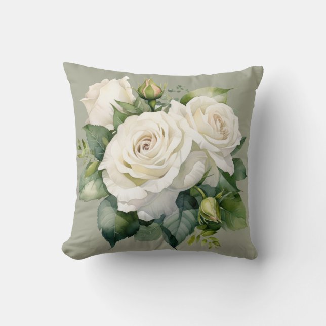 Coussin Roses Blanches Classique Floral  (Recto)