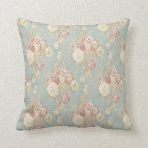 Coussin Roses blanches et roses sur un shabby chic bleu