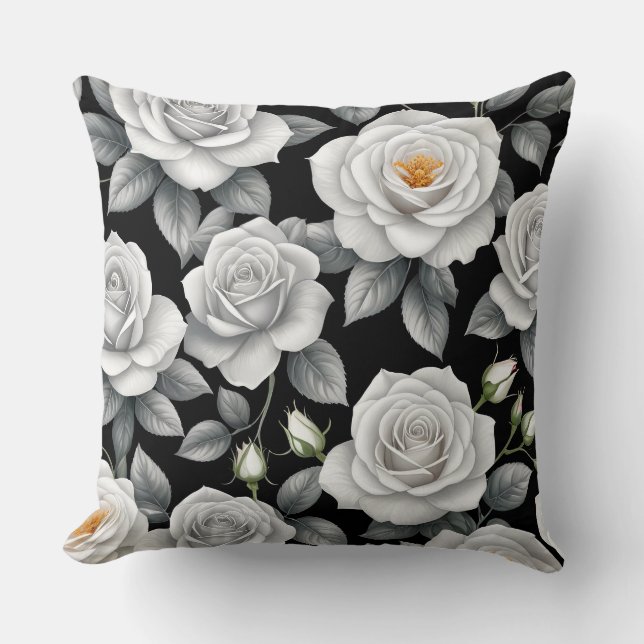 Coussin Roses blanches sur noir (Recto)