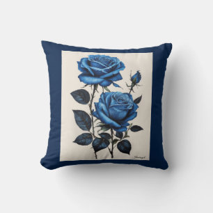 Coussin Roses bleues aquarelle