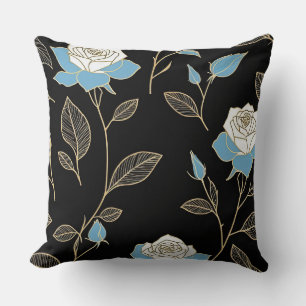 Coussin Roses bleues et blanches avec garniture or