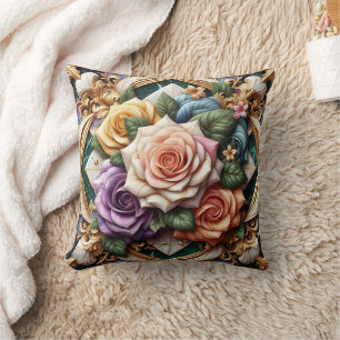 Coussin Roses colorés en arrangement floral décoratif