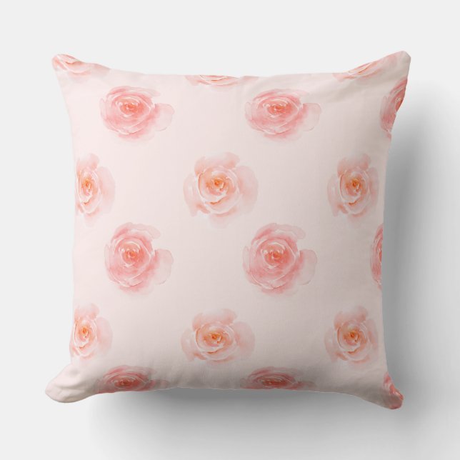 Coussin Roses d'aquarelle rose pâle (Recto)