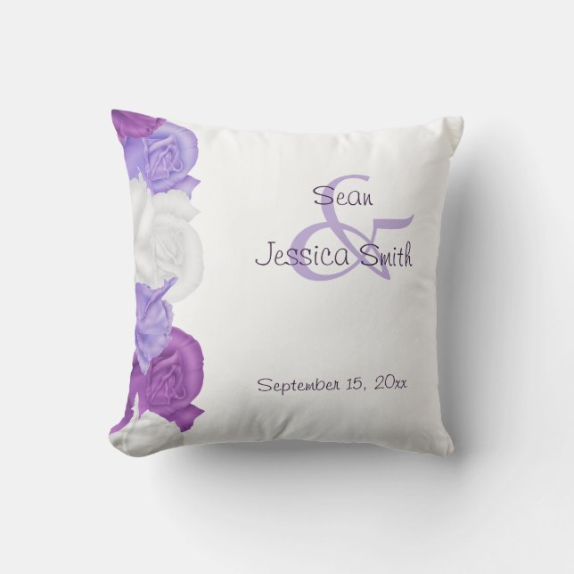 Coussin Roses de Collection Chic Date de Mariage (Recto)