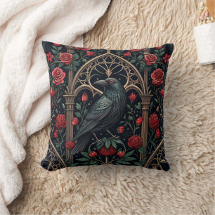 Coussin Roses de corbeau gothiques motif orné