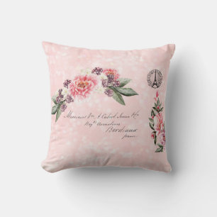 Coussin Roses délabrées Adresse française Timbre-poste de