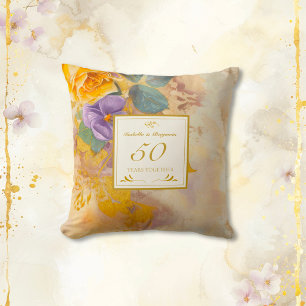 Coussin Roses Dorées Violettes 50e Anniversaire de Mariage