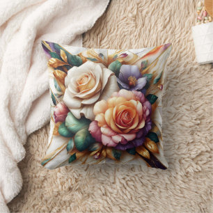 Coussin Roses dynamiques avec Feuilles sur un Arrière - pl