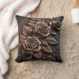 Coussin Roses en bronze élégants en cuir complexe