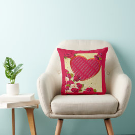 Coussin Roses et cadre cardiaque Ajouter une photo