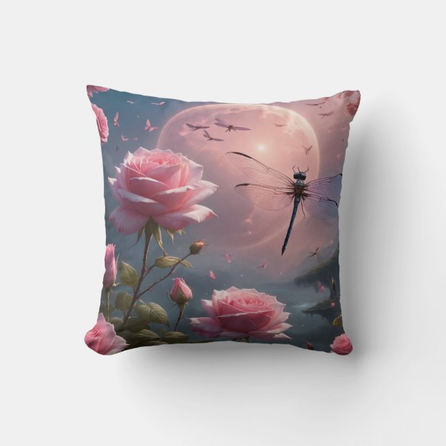Coussin Roses et libellules roses (Recto)